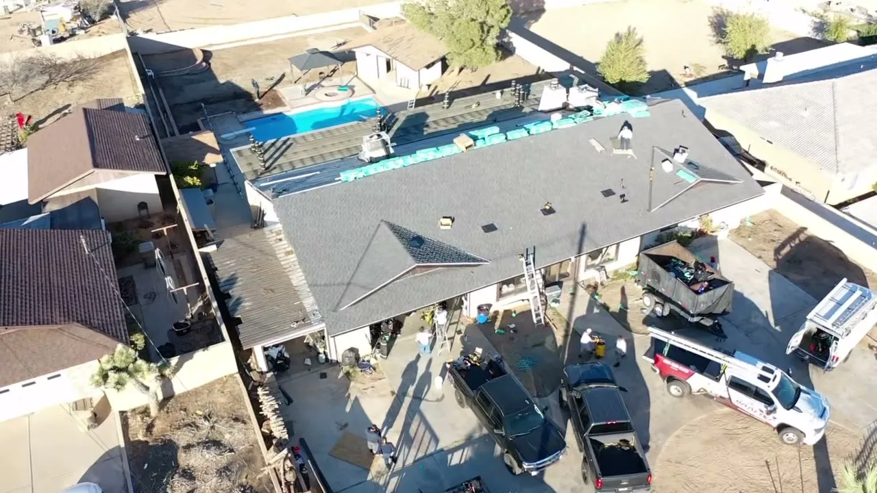 Pacific Roofing crew finishing a residential roof in the High Desert (photo placeholder, real photo pending)